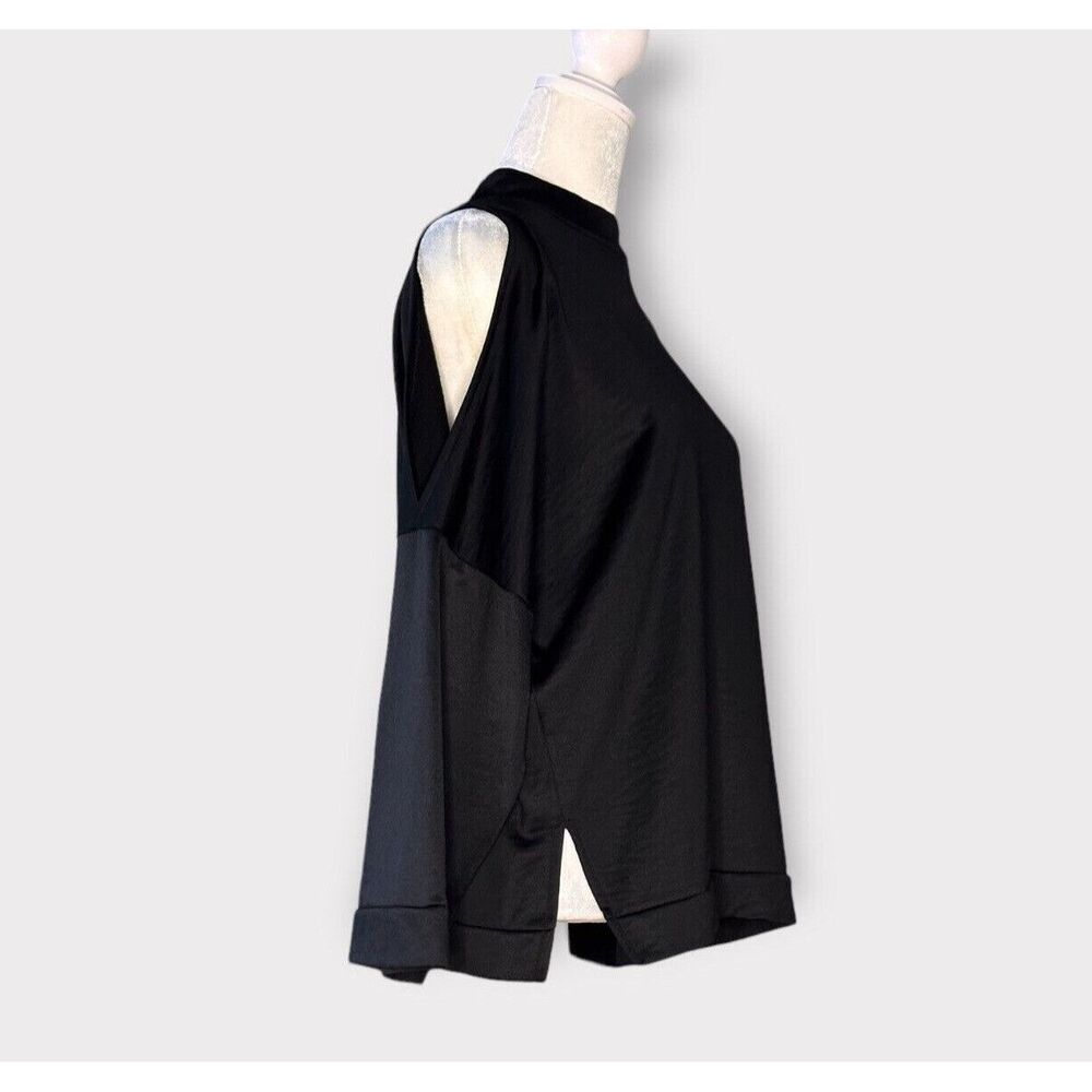 Zara Cold Shoulder Mock Neck Slinky Knit Blouse Top Dolman 3/4 Sleeve Black S